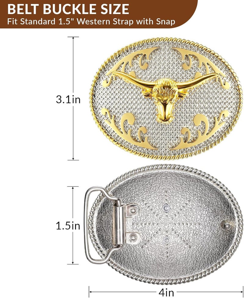 Sansths Western Belt Buckle for Men Women, Vintage Cowboy Cowgirl Texas Rodeo Longhorn Bull, Goat, Poker and Horse - Image 3